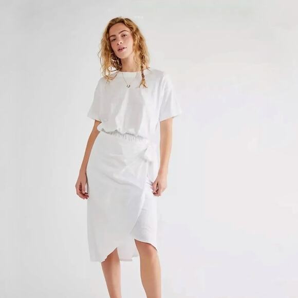 Free People Beach Leila Side Tie Wrap Midi Dress in ivory white size small - Picture 1 of 16